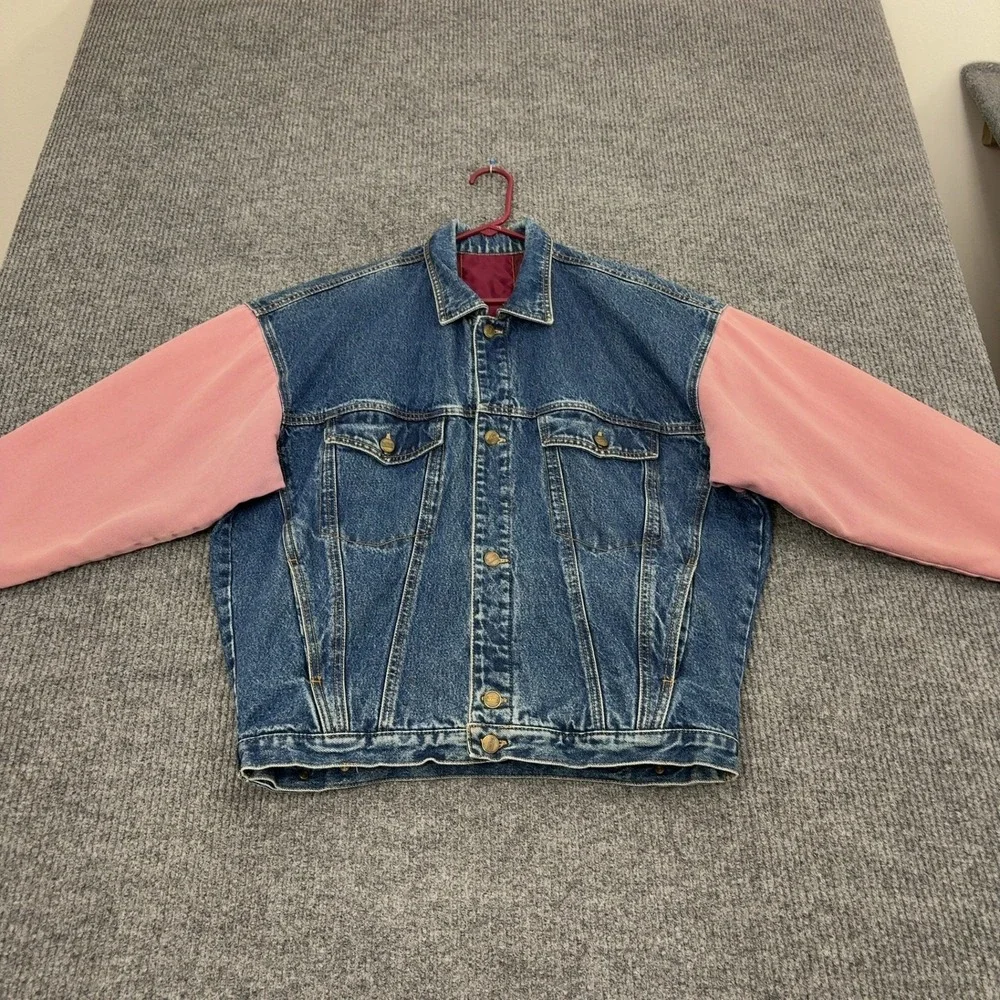 Vintage Structure Jacket Mens S Blue Pink Cotton Denim Colorblock Reversible 90s